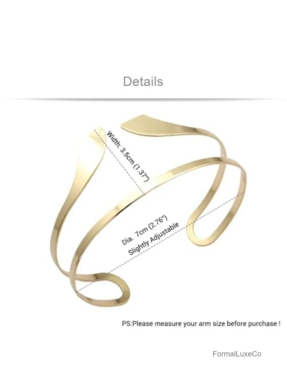Egyptian Snake Arm Cuff Bracelet - Adjustable Open Cuff, Zinc Metal Gold Tone